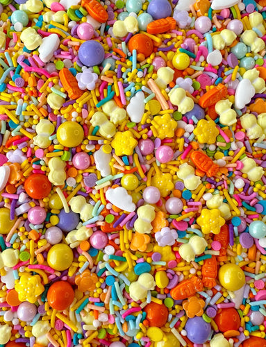 EASTER THEMED SPRINKLES INCLUDING sunshine, baby chick, CLOUDS, CARROTS and flower 