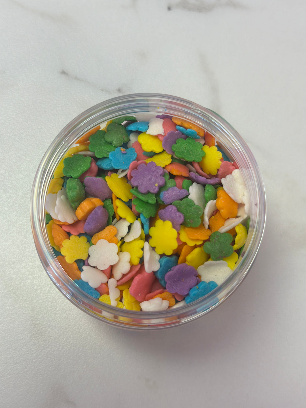 QUINS FLOWER SPRINKLES YELLOW, WHITE, PURPLE, ORANGE, GREEN, BLUE