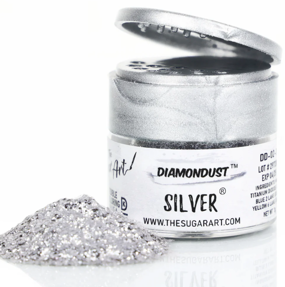 Silver edible glitter from The Sugar Art